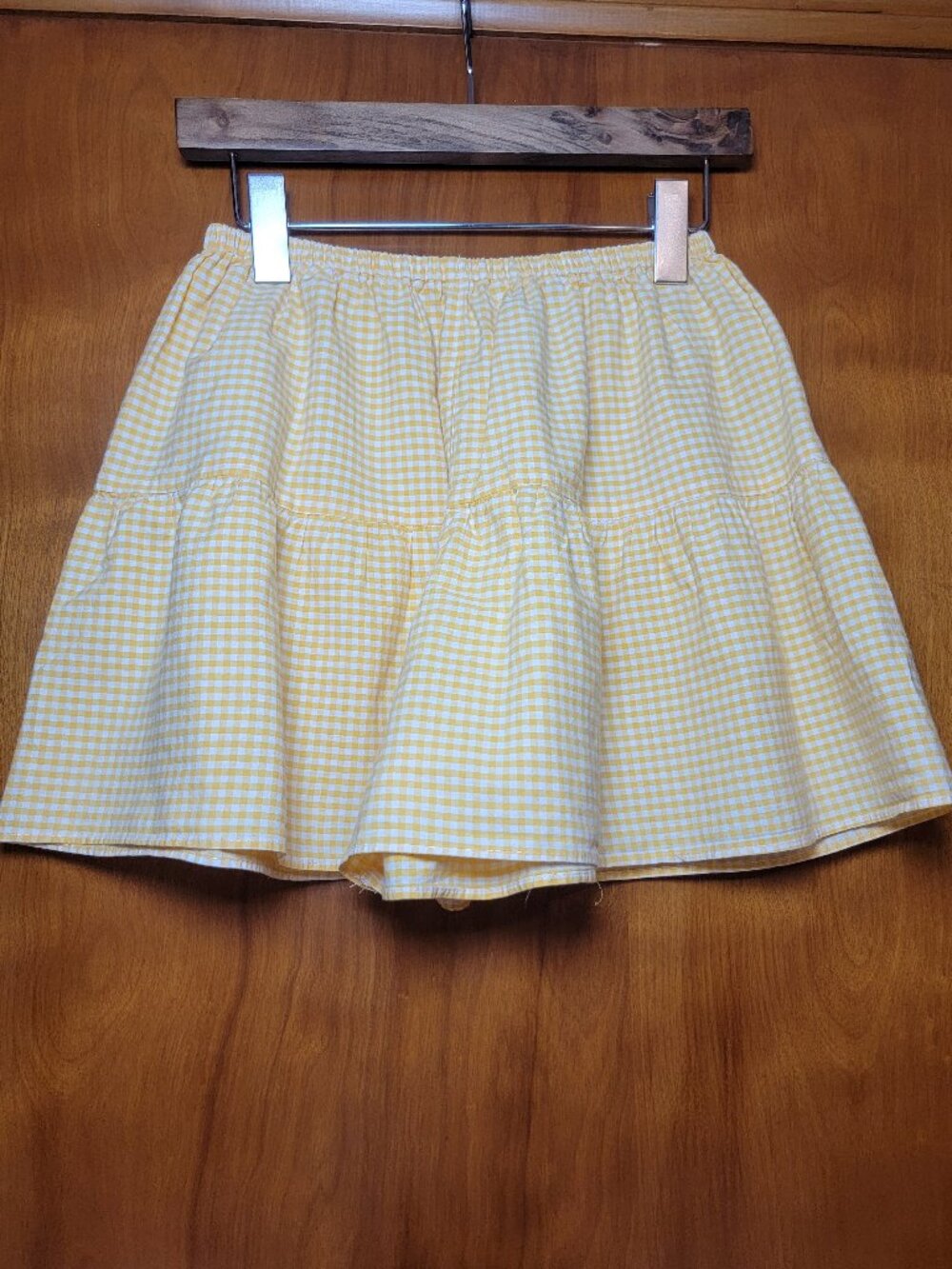 Handmade Butter Yellow Gingham Tiered Mini Skort High Waist Shorts